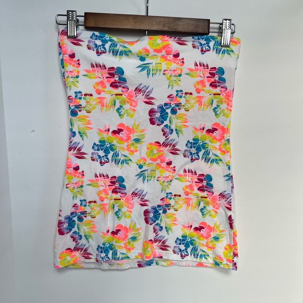 No Boundaries Floral Strapless Stretch Top Sz M 7-9 Multi Color.